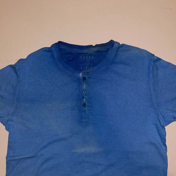 Guess Men Shirt Mens Blue Henley XL - Picture 1 of 5
